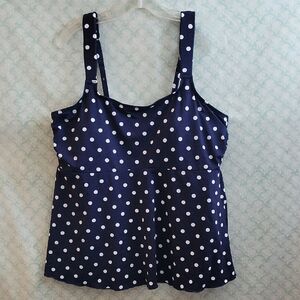 Lands' End Blue and White Boxy Bikini Top Tankini Top Size XL/18 Polka Dots NWT